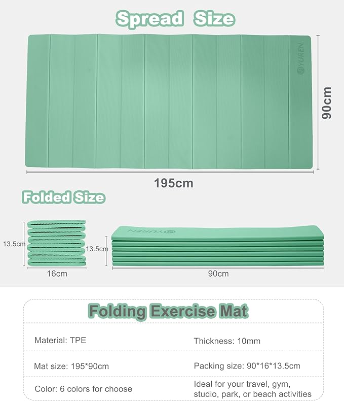 Foldable Yoga Mat 10mm Thick Wide Exercise Mat Non Slip Workout Mat for Home Gym, Travel, with Yoga Carrying Bag