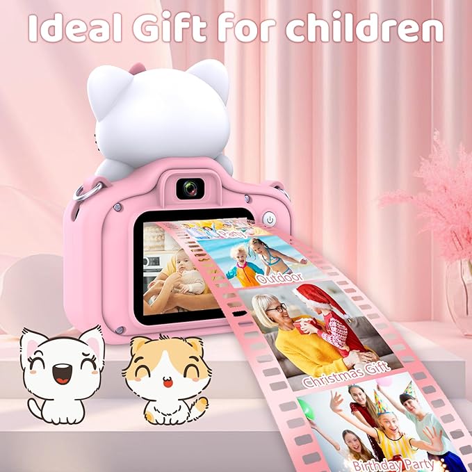 Kids Digital Camera Toys for Girls Ages 3-8, Children Video Camera with Protective Silicone Cover, Birthday Gifts for 3 4 5 6 7 8 Year Old Girls with 16GB SD Card