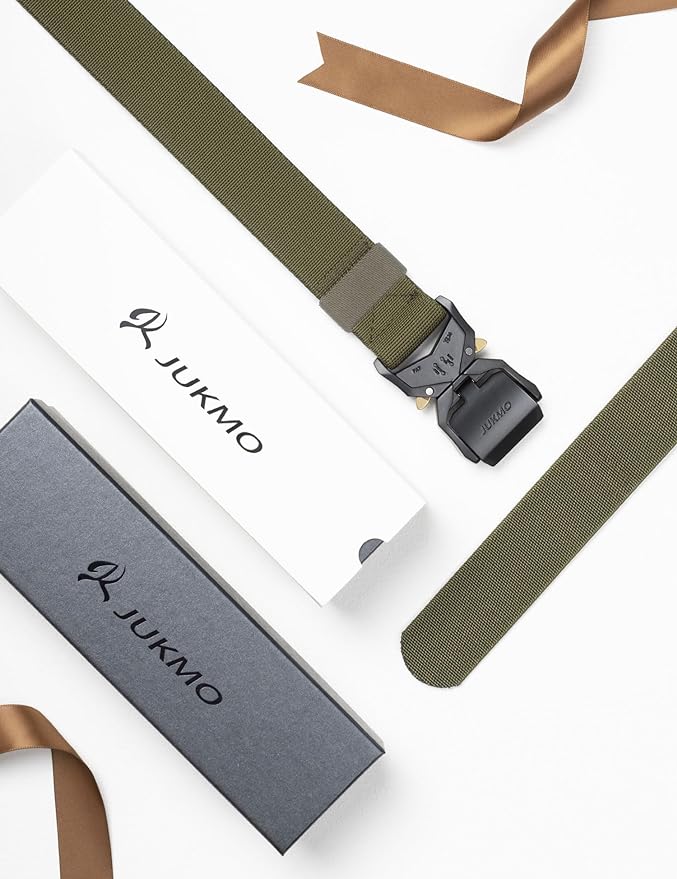 JUKMO Tactical Belt, Military Hiking Rigger 1.5" Nylon Web Work Belt with Heavy Duty Quick Release Buckle