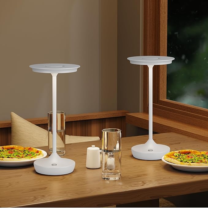 LED Rechargeable Cordless Table Lamps, Portable Outdoor Battery Operated Table Light 3 Color Stepless Dimming Table Lamp with Memory Function for Patio Restaurant Dining Room White