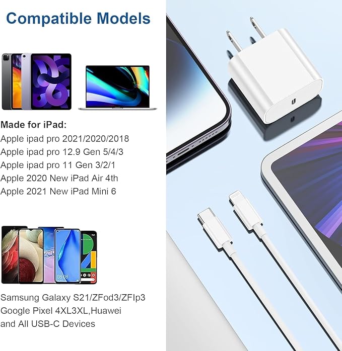 iPhone 17 16 15 Charger and 6ft Type C to C Cable Cord Long, 20W USB C Fast Charging Block/iPad Wall Plug Power Adapter Cube Brick Box for Apple iPhone 17 Pro Max/17 Air/16 Plus/15 Pro/iPad Air/Mini