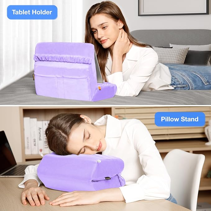 MOSISO Tablet Pillow Stand,Soft Tablet Holder for Lap,Tablet Soft Pad Dock with Pockets&Stylus Slot&4 Viewing Angles Compatible with iPad Pro 12.9,11,10.5,9.7,Air Mini 6,5,4,3, E-Reader, Purple