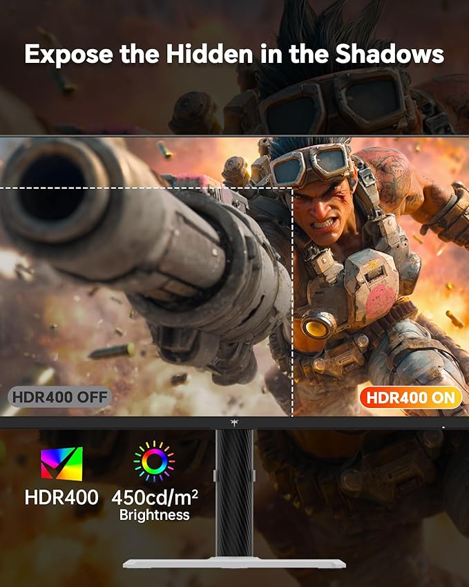 KTC 27 Inch Gaming Monitor 200Hz, 1440P Monitor with Speakers, Up to 210Hz Computer Monitors Fast IPS 1ms, 131% sRGB, Adaptive Sync, Tilt/Swivel/Pivot/Height Adjustment, HDMI DisplayPort, White H27T6