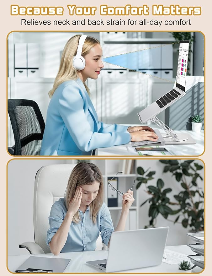 Adjustable Laptop Stand for Desk-360° Rotating Foldable Laptop Holder Ergonomic Laptop Riser for MacBook Pro/Air Dell HP Lenovo Notebook up to 16.3",Silver