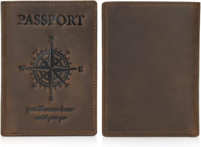 Polare Luxury RFID Blocking Leather Passport Holder Travel Wallet For Men and Women (Dark Brown Compass)