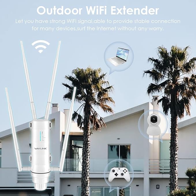 WAVLINK 2025 AC1200 Outdoor WiFi Extender, Long Range Dual Band WiFi Signal Booster Weatherproof with PoE Powered, Gigabit Port, Supports Router/AP/Repeater Modes for Garage,Camping/RV