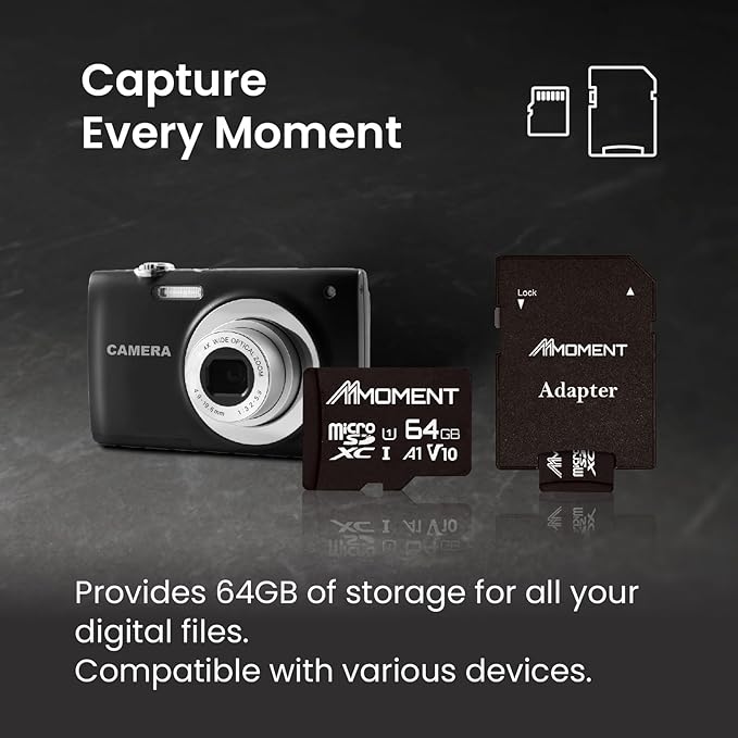 MMOMENT 64GB Micro SDHC Card, A1, UHS-I, U1, V10, Class 10 Compatible, Read Speed Up to 95 MB/s, SD Adapter Included