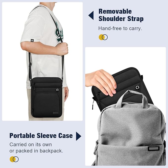 MoKo 12.9 Inch Tablet Sleeve Bag, Fits 13 Inch New iPad Pro M4 & Air M2 2024, iPad Pro 12.9 inch M2&M1, Galaxy Tab S9/S8 Plus 12.4", Multifunctional Bag with Shoulder and Headphone Port, Black