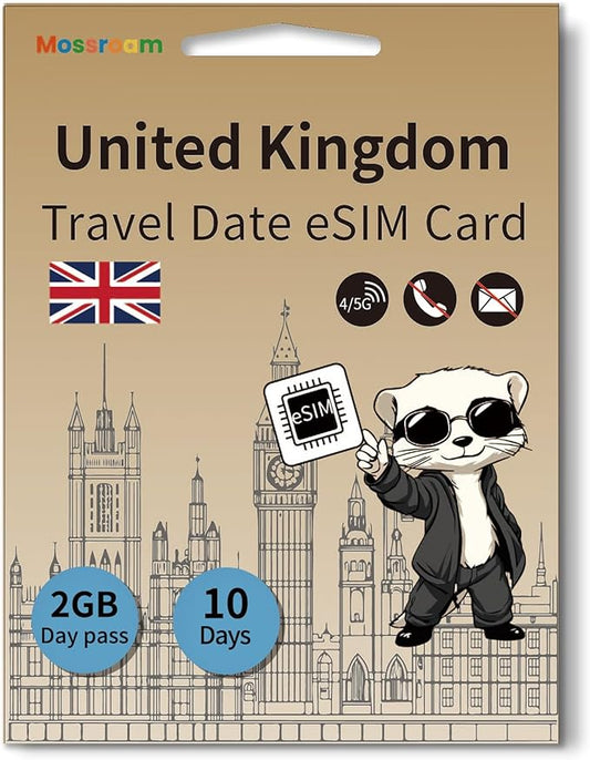 UK Data Only eSIM Card 2 GB Daily in 10 Days England Travel Internet Prepaid 4/5G-LTE High -Speed Traffic Unlimited Low Speed