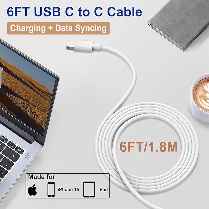 iPhone 15 Charger,iPhone 15 Charger Fast Charging,20W Type C USBC ChargerBlock 6FT USB C to USB C Cable Cord Compatible iPhone 16 Pro Max/15 Plus,iPad Pro 12.9/13/11-inch, iPad mini 6, iPad Air 4/5