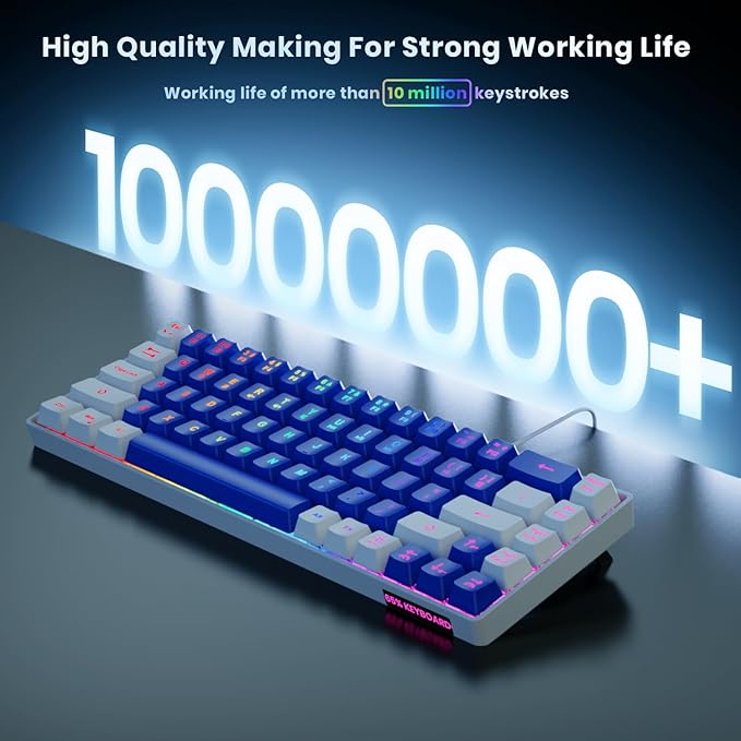 65% Gaming Keyboard, LED Backlit Mini Wired Keyboard, Ultra-Compact Anti-Ghosting No-Conflict 68 Keys Membrane Gaming Wired Keyboard for PC Laptop Windows Gamer(Blue-White)