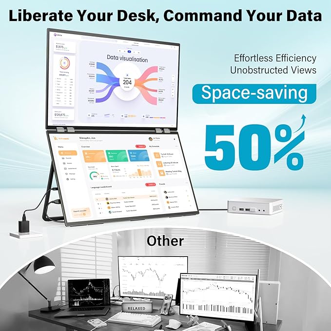 InnoView 23.8" 2K Dual Mnonitor Built-in Speakers QHD 2560 x 1440P Laptop Screen Extender 315°Adjustable Dual Monitor for MacBook Windows with DP Type-C HDMI Double Foldable Monitors(No Driver Needed)