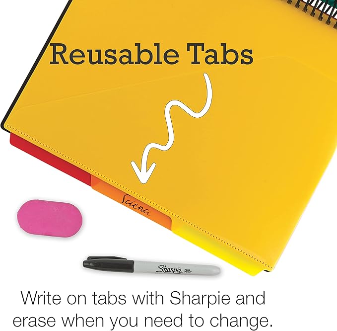 Samsill 2 Pack Deluxe 24 Pocket Spiral Project Organizer with Refillable Notepad, Customizable Front Cover, 12 Dividers with Erasable Write-On Tabs in Assorted Colors, Plastic Folders with Pockets