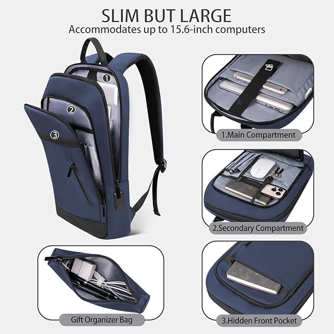 Business Backpack for Men Lightweight Laptop Backpack Anti-Theft Water Resistant Backpack for 15.6 Inch Computer (Classic, Blue)