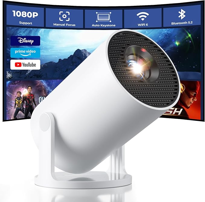 CLOKOWE Mini Projector with WiFi and Bluetooth - Built-in Apps, Smart Portable Projector with 180° Rotation, Auto Keystone, Support 1080P, Compatible with HDMI/USB/TV Stick/Smartphone/Laptop