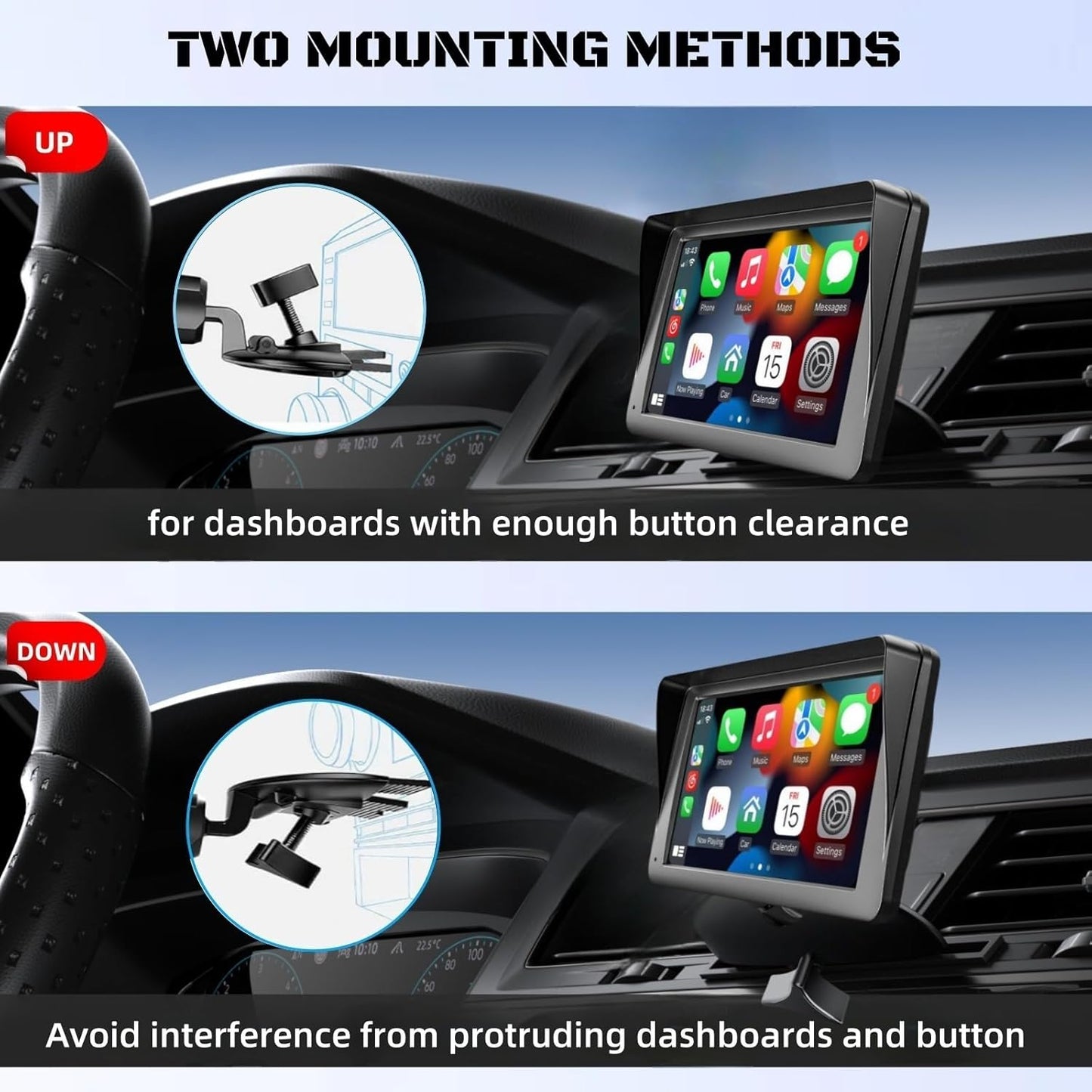 CD Slot 17mm Ball Adapter GPS Mount for Carplay Screen, 4-Button Lock Compatible with 7-10.26 Inch Portable Monitor Cell Phone Backup Camera Car Auto Stereo GPS