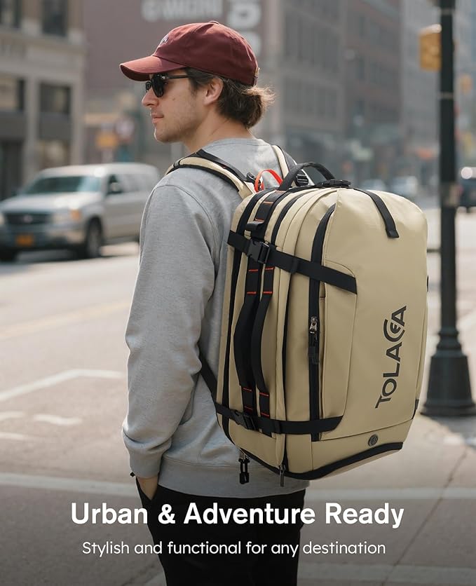 Tolaccea Travel Laptop Backpack, TSA Friendly Flight Approved Carry-on Business Rucksack Work Backpack with Extra Toiletry Bag, Dual Storage for 17.3" Laptop and 12.9" Tablet, 40-45L Expandable