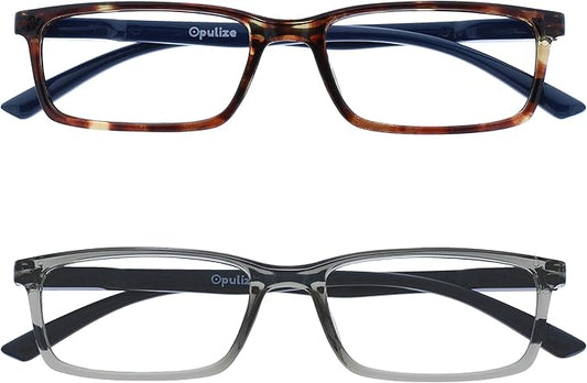 OPULIZE SEE Reading Glasses with Blue Light Blocking for Women and Men, Narrow Frame, Spring Hinges, Computer Gaming Glasses, Brown,Grey +3.5 (Pack of 2)