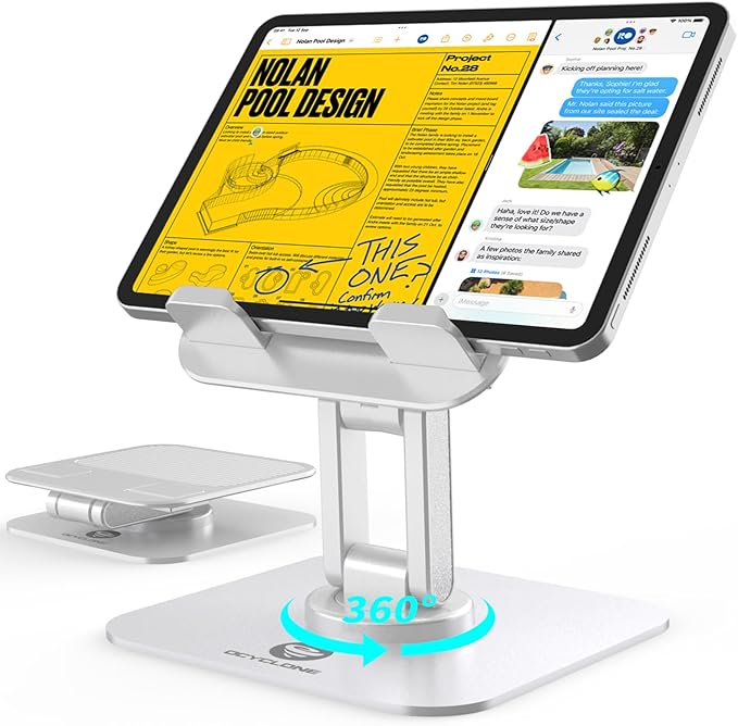 OCYCLONE for iPad Stand for Desk 360 Rotating Adjustable Portable Monitor Tablet Holder, White