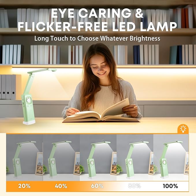 VAVOFO Cordless Desk Lamp, 6000mAh Battery Powered Desk Lamp, Foldable Desk Lamps, Three Color Temperatures, USB C Rechargeable, Ideal Cute Desk Accessory for Students and Home Offices