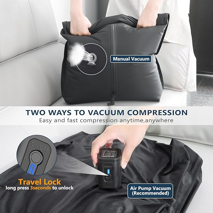 Dobaly 33L Professional Vacuum Bags for Travel with Wireless Vacuum Pump, IP67 Reusable Vacuum Compression Bags for Suitcases and Backpack Space Saver Vacuum Bags Lightweight&Durable (1PC+Pump)