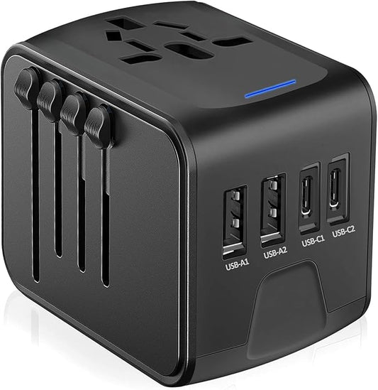 JMFONE Universal Travel Plug Adapter 5 in 1 Charger, European Travel Plug Adapter 2xUSB-A and 2xUSB C Wall Charger with Worldwide AC Outlet,International Power Adapter for Europe USA UK AUS Asia