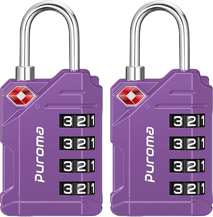 Puroma TSA Approved Luggage Locks, 2 Pack 4 Digit Resettable Travel Combination Code Lock with Zinc Alloy Body for Suitcase, Backpack, Laptop Bag, Gym Locker, Toolbox (Purple)