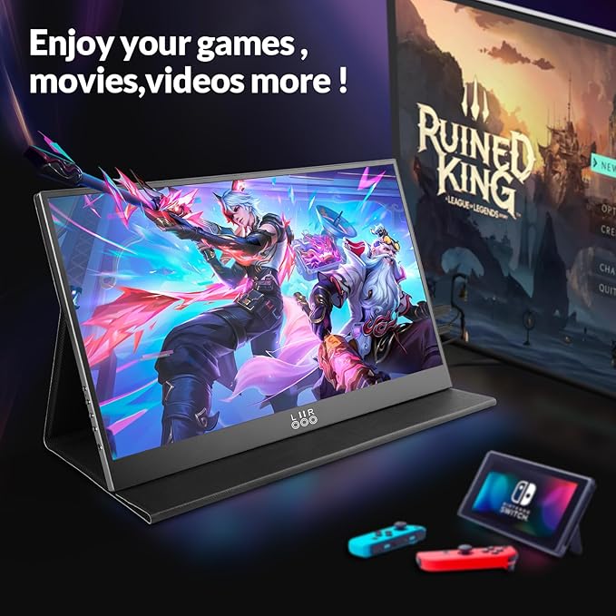 LR Portable Monitor, 15.6” 1080P FHD USB-C HDMI, Ultra-Slim IPS HDR Display with Cover and Built-in Speaker, Travel Monitor for Laptop/PC/Phone/Mac/Xbox/Switch/PS4/PS5, VESA Mountable