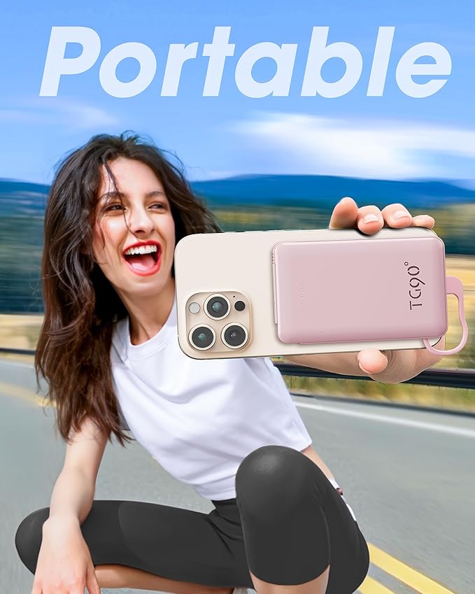 TG90° 2 Pack Portable Charger Power Bank, 5000mAh External Battery Pack with Built-in Foldable AC Wall Plug and Cables, Small USB C Charger Compatible with iPhone and Android Devices