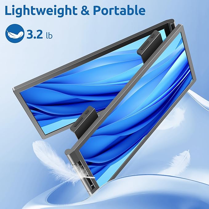 Dual Laptop Screen Extender, 14" 1080P IPS Portable Triple Monitor for 14-16.5" Laptops with USB-C Port, Plug and Play, Attachment Screen for Windows/Mac/Android/Switch/PS5/Xbox