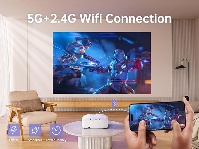 GooDee Smart 4K 1080P Projector - Video Projector with WiFi and Bluetooth, Movie Outdoor Projector for Home Theater Dolby Audio Zoom Portable Projector TV Stick, Netflix/Amazn Prime Video Certified