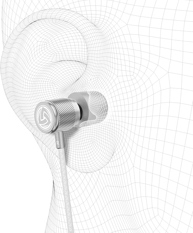 LUDOS Ultra Wired Earbuds in-Ear Headphones, 5 Years Warranty, Earphones with Microphone, Noise Isolating Ear Buds, Memory Foam for iPhone, Samsung, School Students, Kids, Women, Small Ears - White