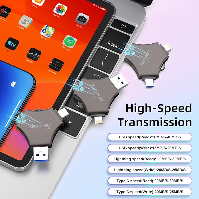 MFi Certified USB 3.0 Flash Drive 256GB for iPhone, 3in1 External Memory Photo Keeper Storage Stick for Picture/Video/Data Saver/Backup, High Speed Thumb/Jump/Hard Drives for iPad/Android/PC (Black)