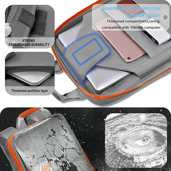 ZINZ Slim & Expandable Laptop Backpack 15.6 16 17 inch Travel Business Backpack Water-Resistant Daypack for Men and Women，Gray orange