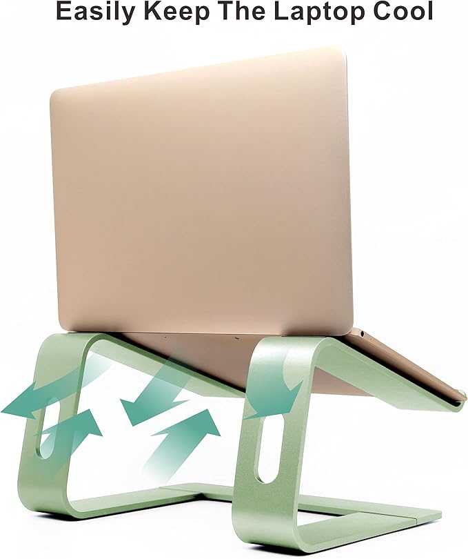 Ergonomic Aluminum Laptop Mount - Adjustable Computer Stand for MacBook Pro/Air HP Lenovo Samsung Dell - Fits 10-17.3" Laptops (Apple Green)