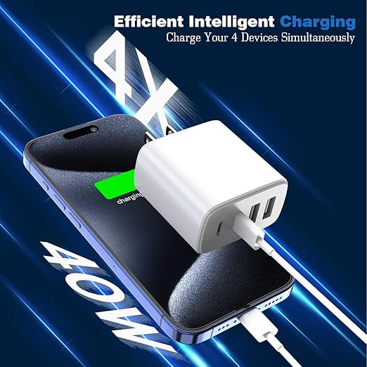 iPhone 17 Charger Cube Block,40W 2Pack 4Port PD USB C Charger Block Power Adapter+QC Wall Charging Plug Fast Charging Cube Multiport Brick for iPhone 17 Pro Max/iPhone 16/15/14/13/iPad Pro/Air/Samsung