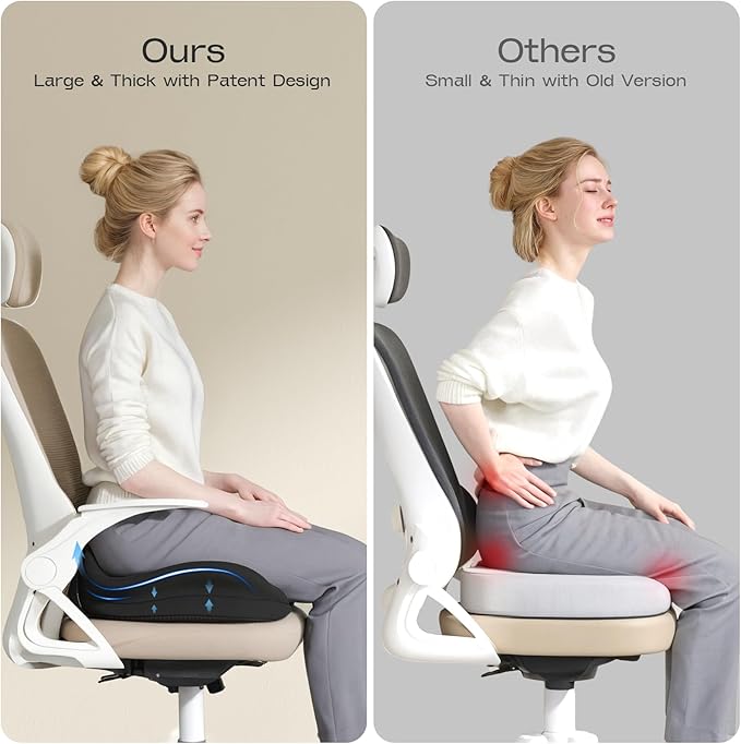 Seat Cushions for Office Chairs - Patented Coccyx Cushion for Tailbone Pain - 21.2" W x 16.5" L Extra Large Memory Foam Seat Cushion with Removable Cover