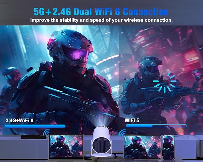 HY300PRO Mini Projector with Wifi and Bluetooth, Portable Projector 4K Support, Auto Keystone, Air Mouse Remote, Voice Control, 180 Degree Rotation Smart Proyector for Outdoor/Bedroom/Movie