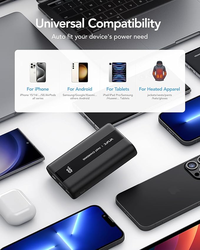 VRURC Portable Charger, 20000mAh Small Power Bank,22.5W Fast Charging Battery Pack USB C,Travel External Battery with 4 Outputs Compatible iPhone 16 15 14 13,Samsung,Android,etc-Black