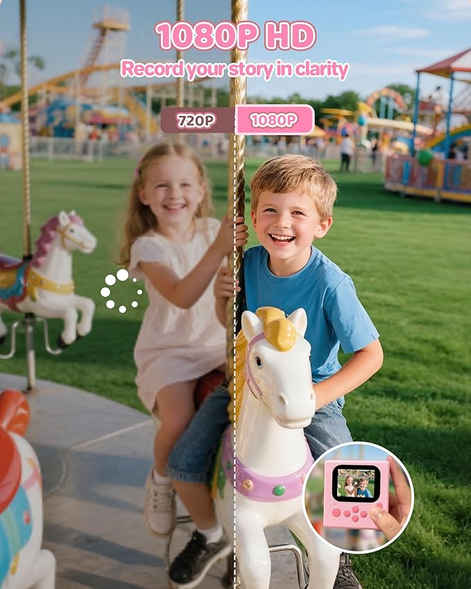 Kids Camera Instant Print Pink: HODDRCCN Instant Print Camera for Kids - Christmas & Birthday Gift for Boys and Girls Ages 3-12 - Includes 32G SD Card & Portable Lanyard & 3 Rolls Printing Paper