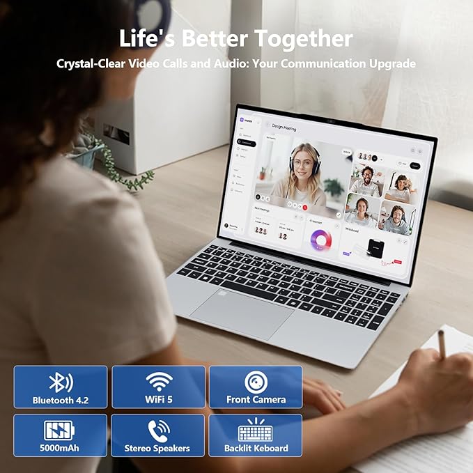 2025 Laptop, 15.6" Laptop Computer with 16GB DDR4 1TB SSD, N5095 Quad-Core up to 2.9GHz, Portable Laptop with Backlit Keyboard, Fingerprint, FHD 1920 * 1200, WiFi5, BT4.2, Win 11 Pro