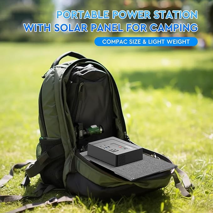 Powkey Portable Power Station with Solar Panel,100W/97Wh Small Portable Generator with Solar Panel 30W,Fast Charging Power Bank with AC Outlet/PD65W USB C/USB QC 3.0/DC for Outdoor Camping Home Backup