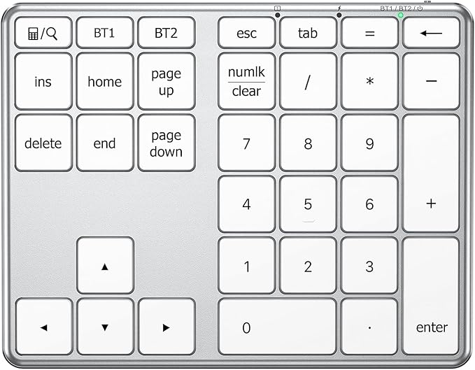 iClever KP10 Bluetooth Number Pad, Dual Device Connection, 34 Keys Ultra-Slim for Mac/Windows/iPad, USB-C Rechargeable, Quiet Keys, Excel Accounting Numpad with Long Battery Life