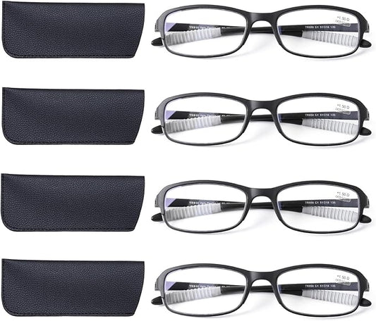 DOOViC 4 Pack Blue Light Blocking Reading Glasses for Men Women TR90 Sturdy Ultra Lightweight Readers 1.25 Strength
