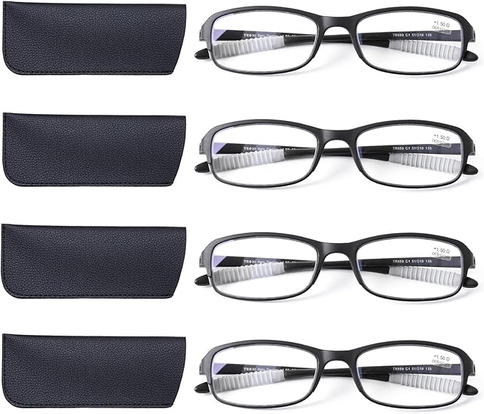 DOOViC 4 Pack Blue Light Blocking Reading Glasses for Men Women TR90 Sturdy Ultra Lightweight Readers 1.75 Strength