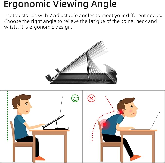 DESIGNA Metal Mesh Ventilated Adjustable Laptop Stands Computer Notebook Holder Stand Riser Compatible with Apple MacBook Air Pro Dell XPS HP Samsung Lenovo More Laptops up to 19"- Black
