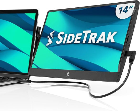 SideTrak Swivel 14" Attachable Portable Monitor Extender, FHD TFT Laptop Dual Screen with Kickstand + Unique Swivel Hinge, Compatible with Mac, PC, Chrome, Powered by USB/Mini HDMI Port (Black)