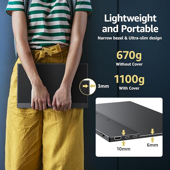 cocopar Portable Monitor 15.6 Inch 1080P Travel Monitor with Speaker HDMI USB-C External Display for Laptop MacBook Surface PC Xbox PS4/5, with Cover Stand VESA