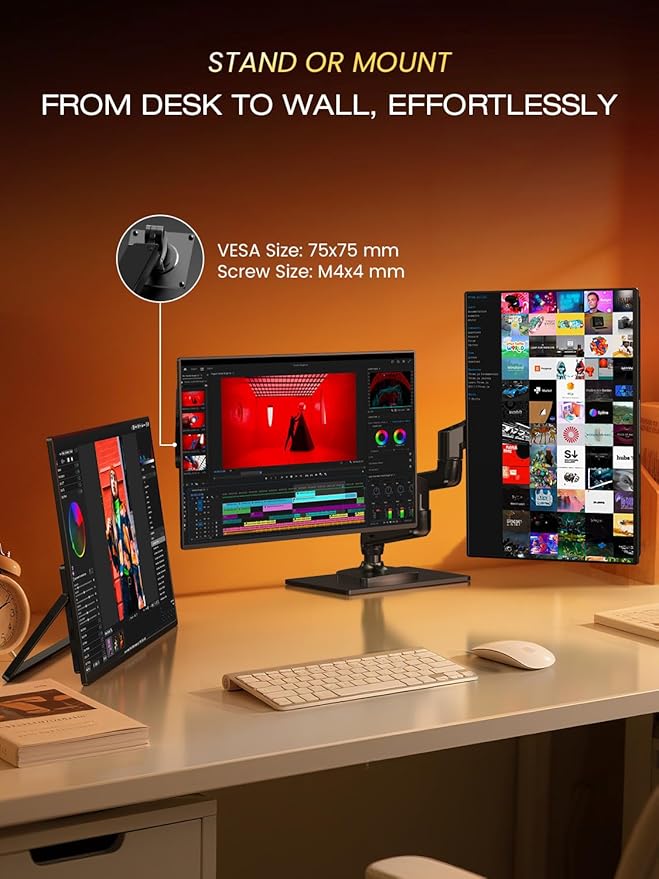 UPERFECT Mini LED Portable Monitor 14" 2.5K | 1500 Nits | 2560x1600 | 10000:1 Contrast | 1ms Freesync Portable Monitor for Laptop w/Stand & VESA, Slim Travel Screen for PC Phone Game Consoles