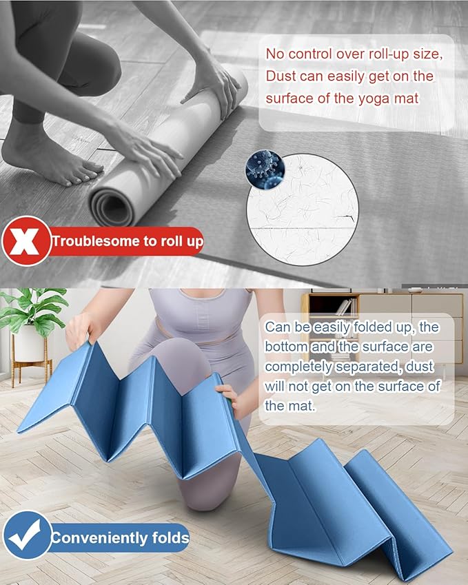 Foldable Yoga Mat 10mm Thick Wide Exercise Mat Non Slip Workout Mat for Home Gym, Travel, with Yoga Carrying Bag